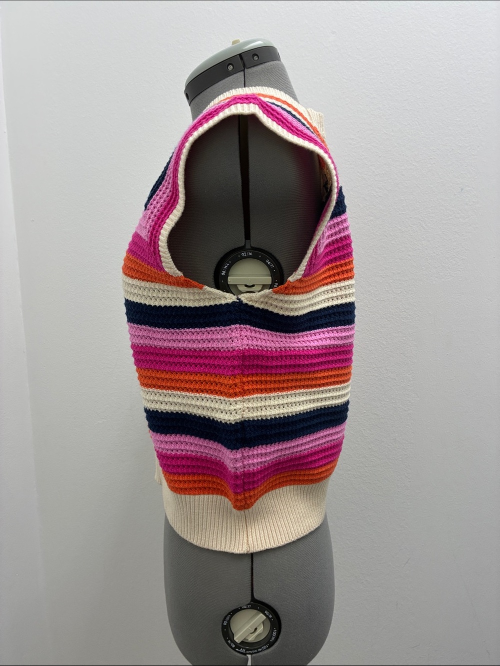THML Striped Crochet Knit Sleeveless Crew in Pink, Orange, Navy & Cream - Picture 4 of 10